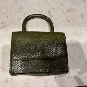 Olive Green Crocodile-Embossed Mini Handbag
